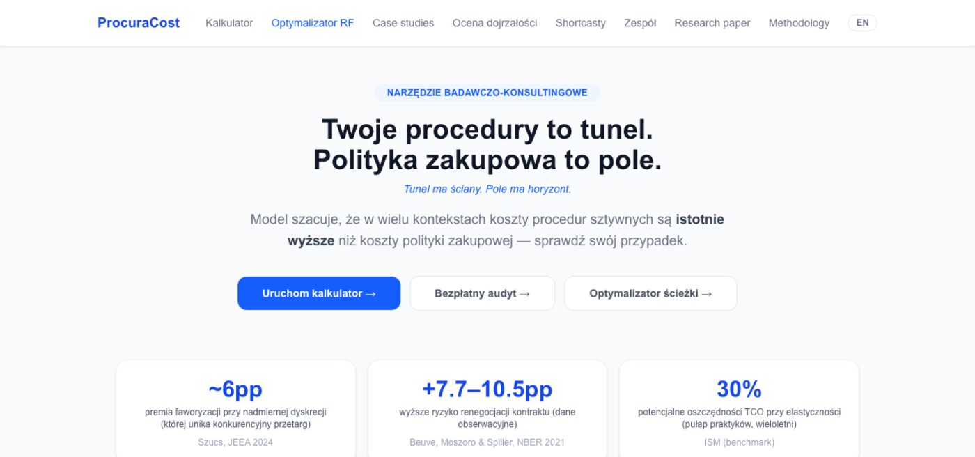 Zrzut ekranu kalkulatora ProcuraCost